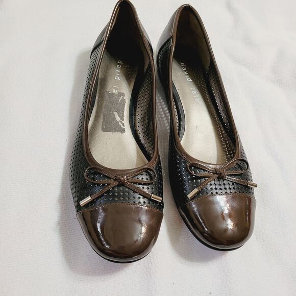New David Tate brown patent leather bow ballet flats size 9 Classic Preppy - Picture 1 of 5